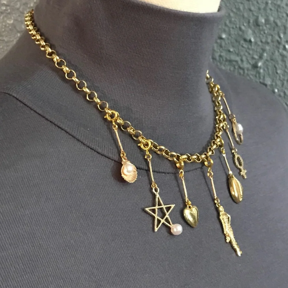 SOLD—White Lotus Lucia Greco Gold 7 Detachable Charms Necklace, Handmade Replica - Picture 11 of 16